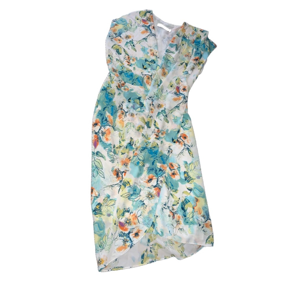 Robert Rodriguez Dress Medium S Floral Print Faux Wrap Draped Cap Sleeves - Picture 2 of 12